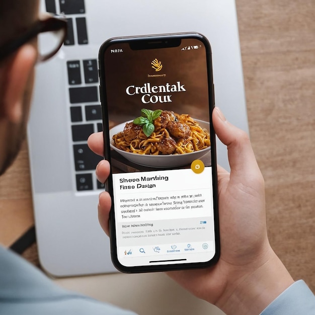 a person holding a phone that has a menu on it