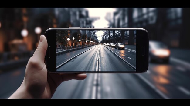 A person holding a phone that has the word " on it " on the screen.