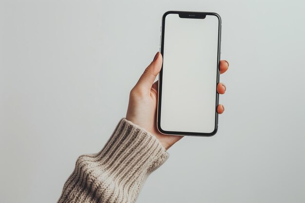 Photo a person holding a phone with a blank screen