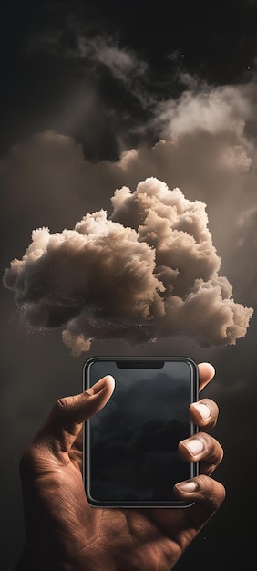 Photo a person holding a phone with a cloud in the background