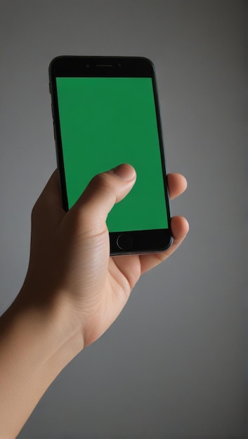 a person holding a phone with a green screen