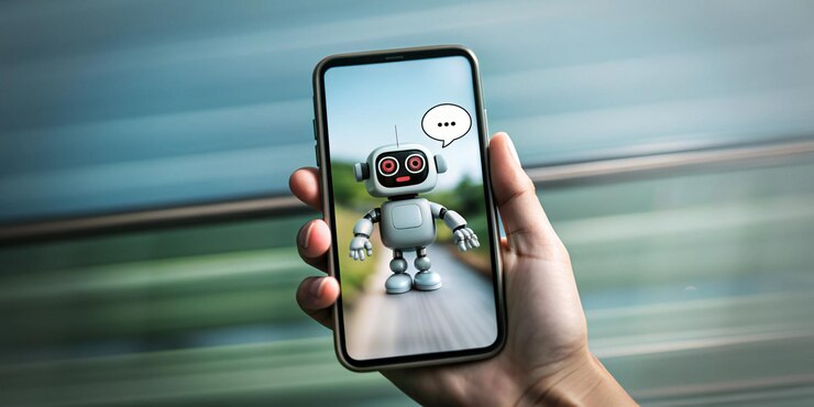 Photo a person holding a phone with a robot on it