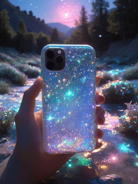 a person holding a phone with the stars on it
