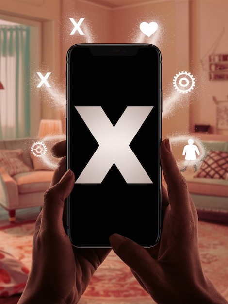 Photo a person holding a phone with a x on it