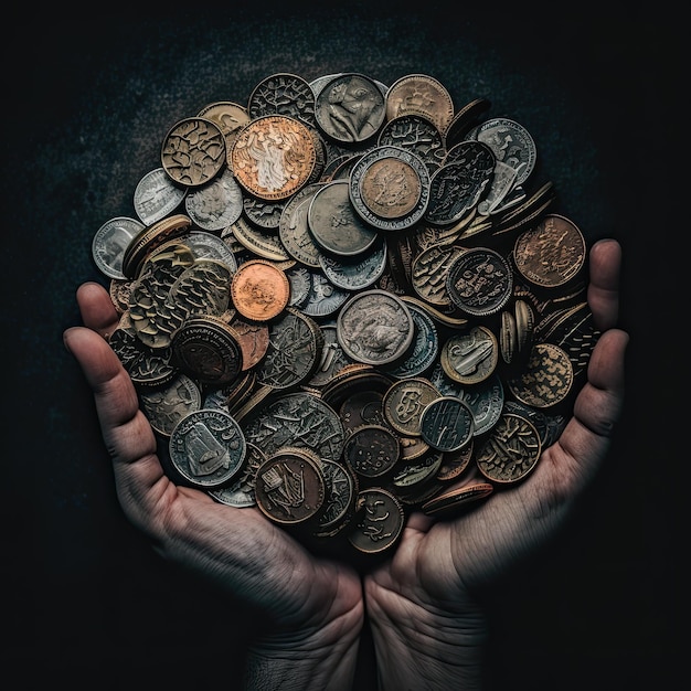 A person holding a pile of coins in their hands