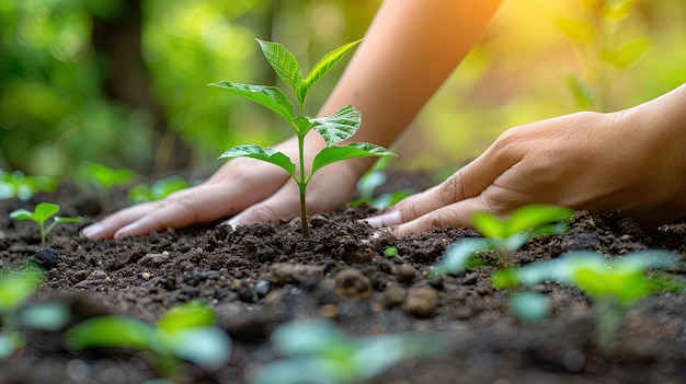 Person Holding Plant in Dirt