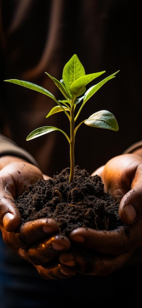 A person holding a plant in their hands