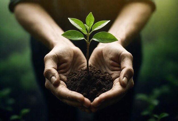 a person holding a plant in their hands