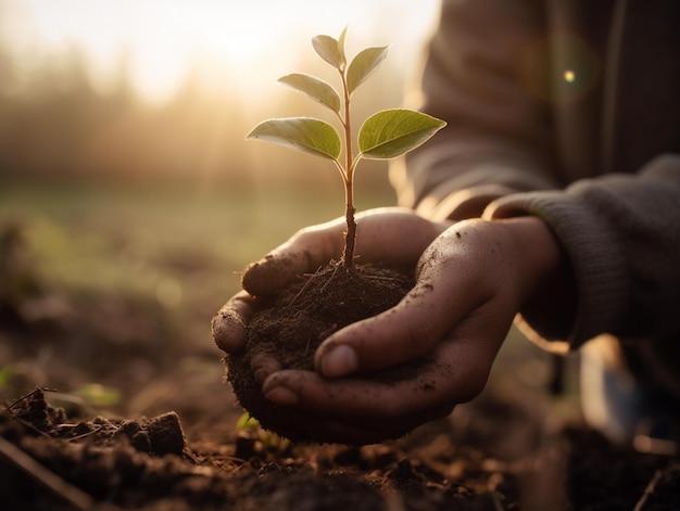 A person holding a plant in their hands