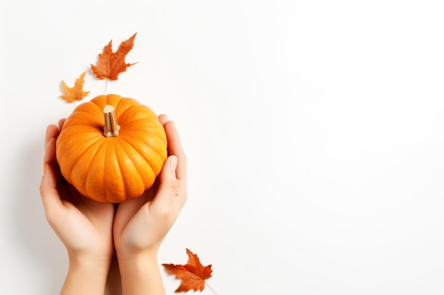 Photo a person holding a pumpkin in their hands