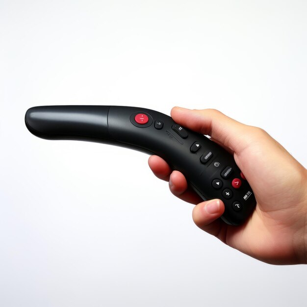 A person holding a remote control in their hand