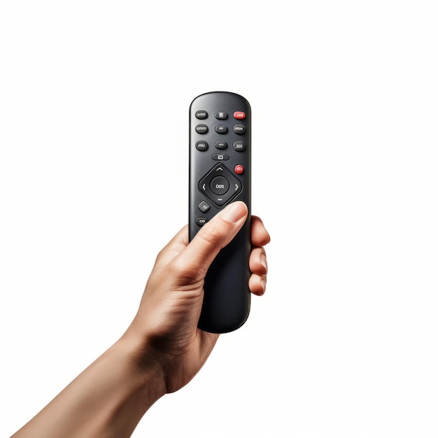 A person holding a remote control in their hand