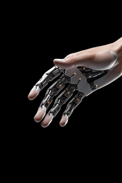 Foto una persona che tiene un robot con le mani che mostrano le mani che sono collegate a un robot