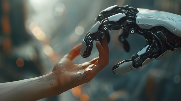 a person holding a robot with the word robot on the arm