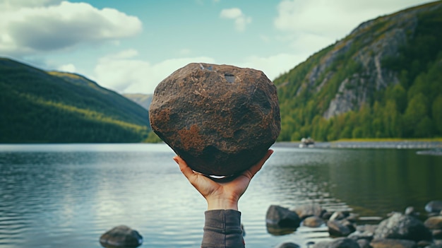 Photo a person holding a rock