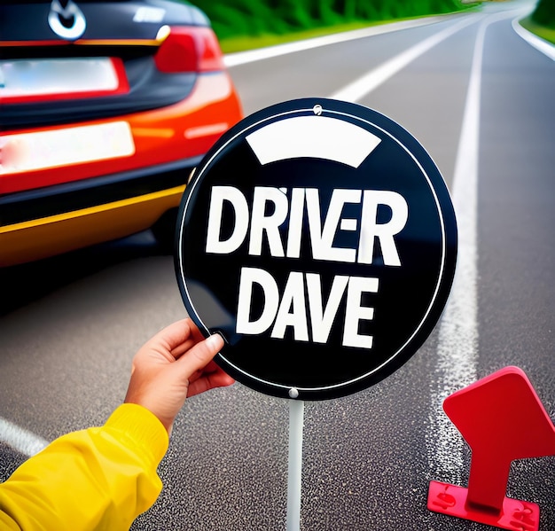 Photo a person holding a sign that says driver dave on it.