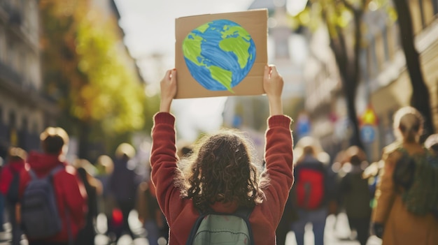 A person holding a sign with Earth Day messages in a protest march