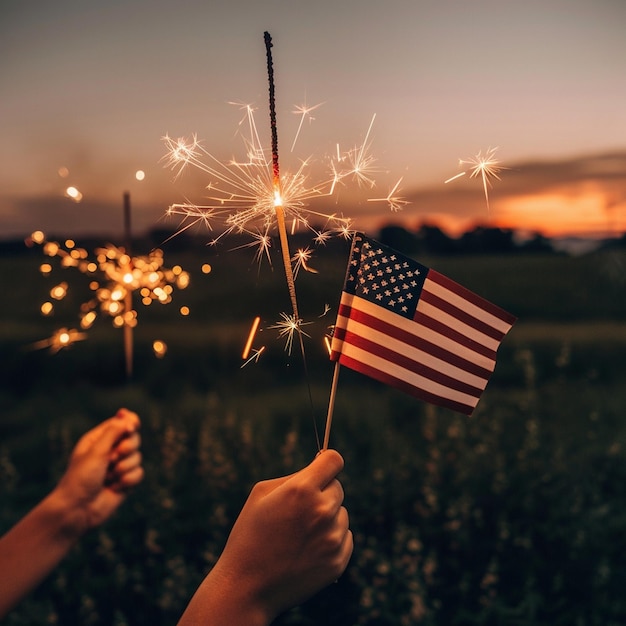 Photo a person holding a small american flag that has the american flag on it