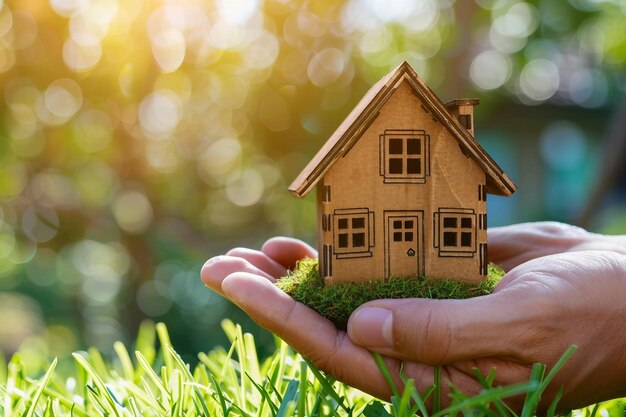 A person holding a small house in their hands