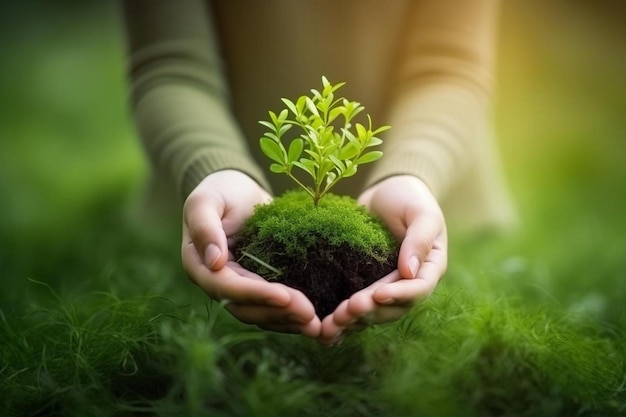 A person holding a small plant in their hands