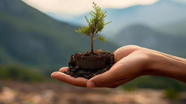 a person holding a small tree in their hands