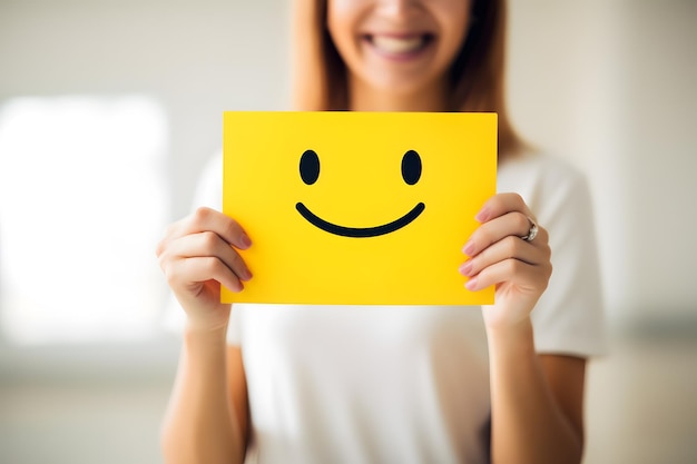 person holding a Smile emoticon sign