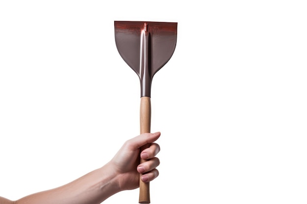 Photo person holding spatula with wooden handle on a white or clear surface png transparent background