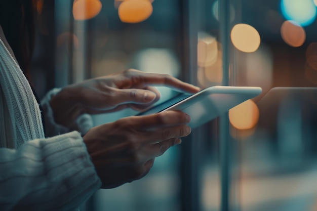 Photo person holding tablet for business purposes