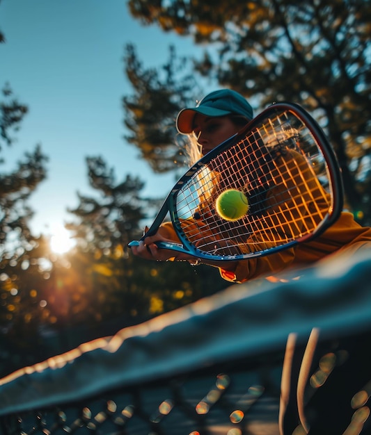사진 테니스 라켓과 테니스 공을 들고 있는 사람