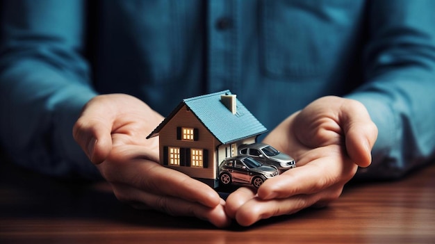 Photo a person holding a toy house and car keys