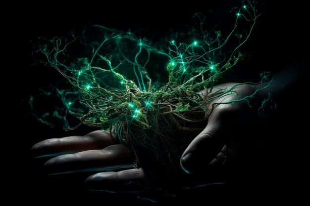 Foto una persona che tiene un albero con una rete verde nelle mani