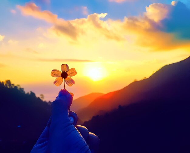 Person holding umbrella against sky during sunset