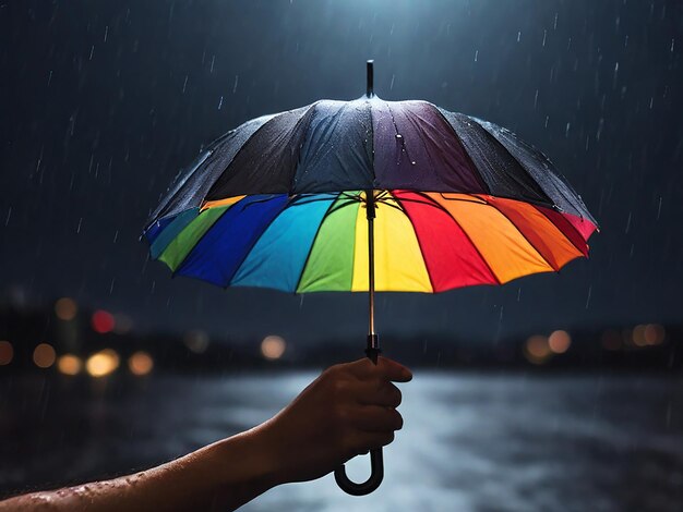 Photo a person holding an umbrella in the rain with the sun shining on it