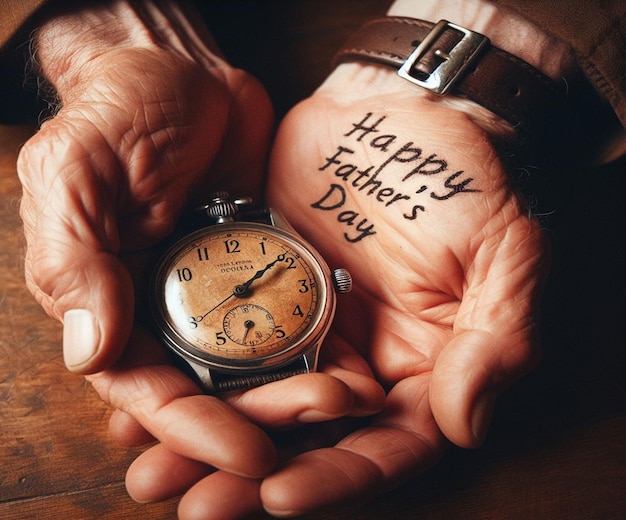 Photo a person holding a watch that says happy fathers day on it