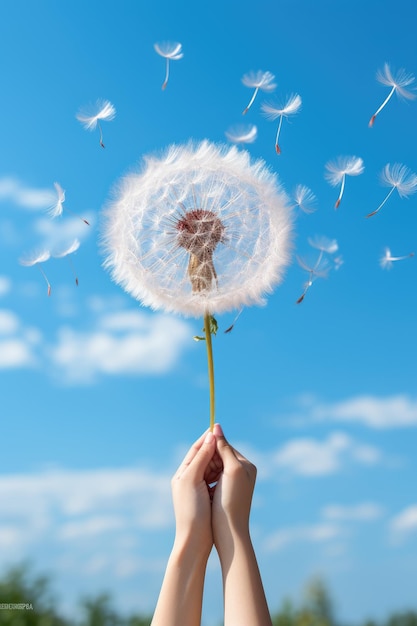 a person holding a white fluffy dandelion