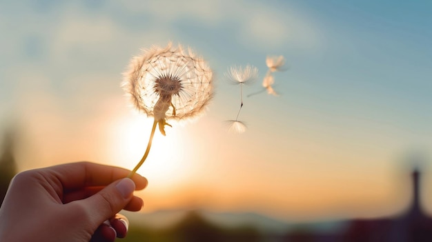 a person holding a white fluffy in front of the sun