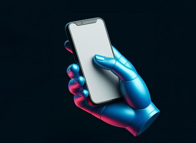 Foto una persona che tiene un telefono bianco con una mano blu che tiene un cellulare bianco