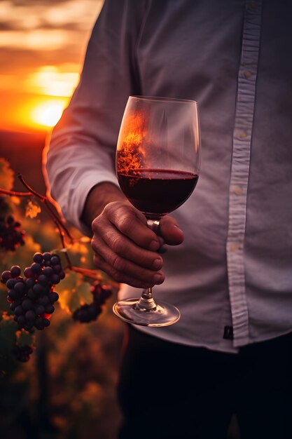 A person holding a wine glass enjoying a sunset celebration