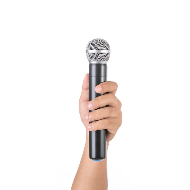 Person holding wireless microphone