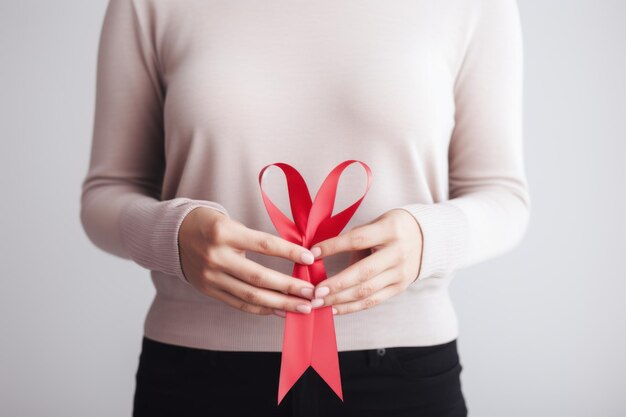 person holding world aids day ribbon symbol generate AI