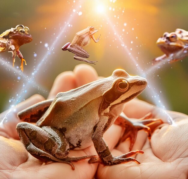 Photo a person holds a frog that has the word frogs on it