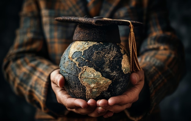 Person holds globe in their hands