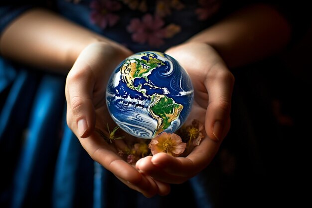 Photo a person holds a globe in their hands