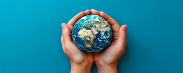 a person holds a globe with the earth in their hands