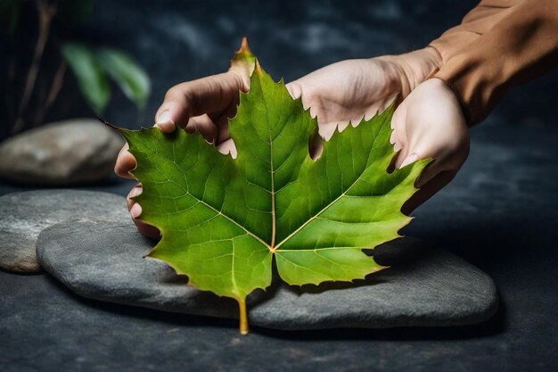 Foto una persona tiene una foglia che ha la parola su di essa