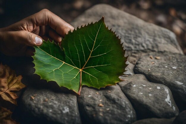 a person holds a leaf with a finger pointing to it