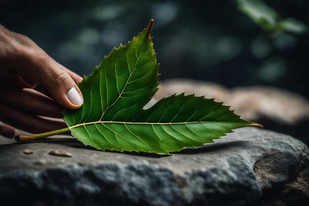 a person holds a leaf with the word  im on it