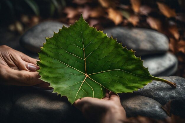 a person holds a leaf with the word quot im on it quot