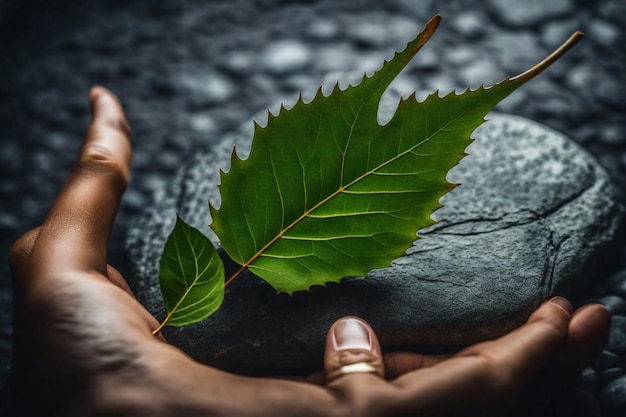 Photo a person holds a leaf with the word  on it