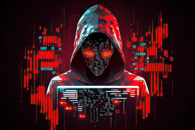 Человек в капюшоне ИИ Хакер Генеративный ИИ